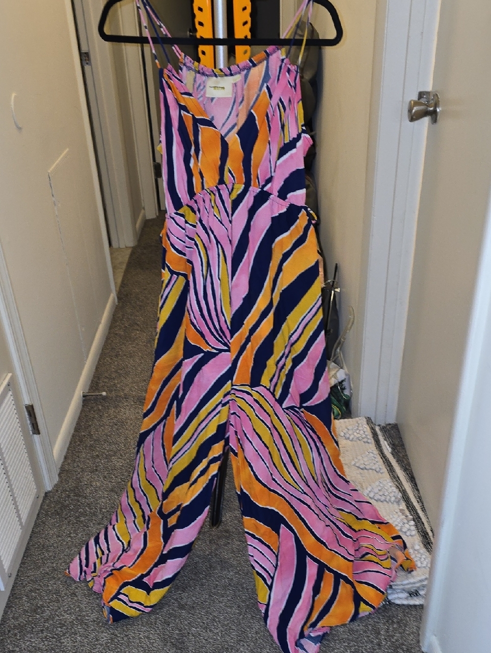 NWT Maeve Colorblock V-Neck Jumpsuit in Pink, Yellow & Black